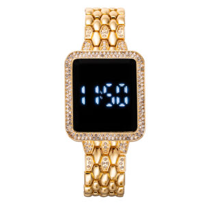 Luxury Fashion Women Digital Watch Alloy Strap Elegant Ladies Electronic Watch Square Rhinestone Dial Female Bracelet Wristwatch