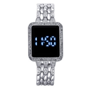 Luxury Fashion Women Digital Watch Alloy Strap Elegant Ladies Electronic Watch Square Rhinestone Dial Female Bracelet Wristwatch
