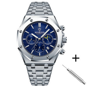 Binbang – High end multifunctional men’s watch, three eye six needle bracelet, crescent steel band, big discount, 0.161