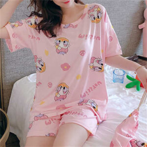 hibobi Women Summer Loose Plus Size Sweet And Cute Short-Sleeved Shorts Can Be Worn Outside Korean Style Home Clothes Set