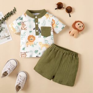 2PCS Infants Baby Boys Summer Fashion Clothes 3-24M Toddler Baby Boys Cute Cute Animal Printed Gentleman’s suit
