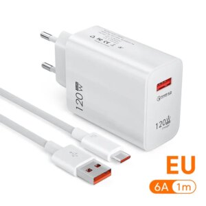 120W USB Charger For Xiaomi 13 12T Pro Redmi Note 12 Turbo Samsung iPhone Mobile Phone Fast Charging Cable Chargers Adapter