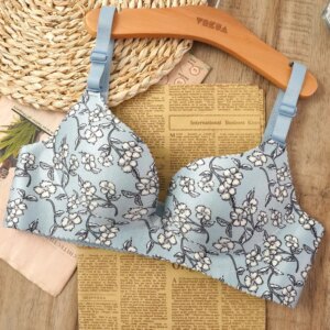 Sexy Lingerie Flower Print Gathered Bras Women Floral Push Up Seamless Bra Underwear
