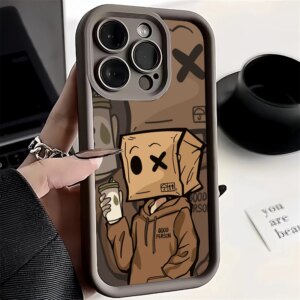 Cartoon Box Man Pattern Plating Phone Case for IPhone 15 14 13 12 11 Pro Max XS X XR 7 8 Plus SE2 14Plus Shockproof Matte Cover