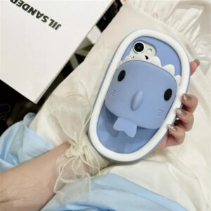 Funny Cute 3D Shark Slipper Phone Case For iphone 15 Pro Max Case Shockproof Silicone Case For iPhone 11 12 13 14 Pro Back Cover