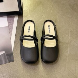 Women Mules 2024 Summer Elegant Square Closed Toe Flat Slippers Female Shoes Casual Leather Black White Slides Plus Size 36-41