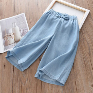 New Fashion Children Wide Leg Pants Summer Casual Thin Chiffon Cropped Trousers For Teenager Girls Clothes 2 3 4 5 6 8 10 Years