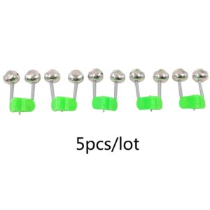 5pcs/lot Fishing Bite Alarms Fishing Rod Bell Rod Clamp Tip Clip Bells Ring Green ABS Fishing Accessory Outdoor Metal