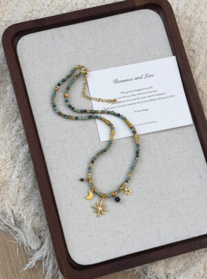 Peri’sBox Vintage Natural Stone Beads Necklace Women’s Charm Mang Star Pendant Can be Stacked Jewelry Gothic Jewelry Gifts
