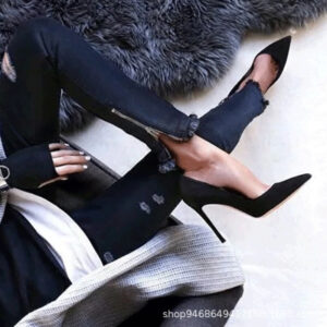 2022 summer autumn new simple black high heels women’s stiletto heel 10cm sexy European and American French girls small shoes