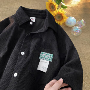 Waffle Short-sleeved Shirt Men’s Summer Hong Kong Style Vintage ins All-match Loose Top Korean Style Fashionable Handsome Jacket