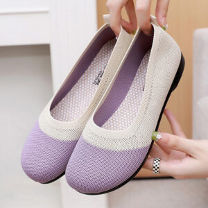 Old Beijing Cloth Shoes Women’s Breathable Mesh Shallow Mum Shoes Slip-on Round Toe Lazy Shoes Flat All-match Women’s Single Shoes