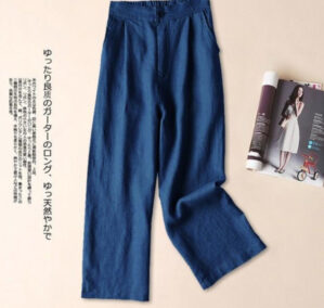 2022 Spring and Summer Cotton and Linen Women’s Wide Leg Pants Linen Thin Casual Pants OL Professional Women’s Pants Loose Ankle-length Pants for Women