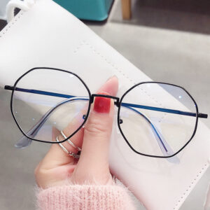 Enacolor Bezel Round Polygon Plain Lens Eyeglass Frame Anti-blue Light Eyeglasses Degree Free