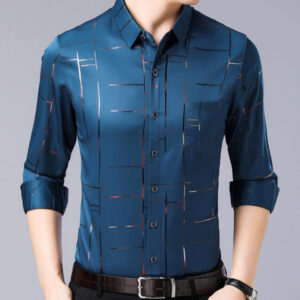 Outside the station explosions ice silk shirt men’s summer business long sleeve inch clothing middle-aged seamless inch shirt with pocket dad outfit