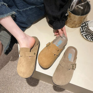 Birkenstock Half Slippers 2024 Thick-soled Birkenstock Baotou Sandals and Slippers Women’s Outwear Lazy Genuine Leather Cork Half Slippers