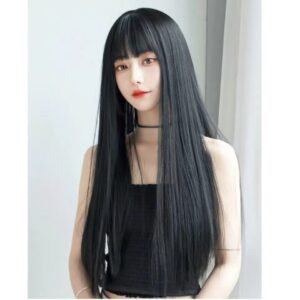 South Korea wig female black long hair soft girl realistic wig Japanese internet celebrity air bangs temperament face repair wigs