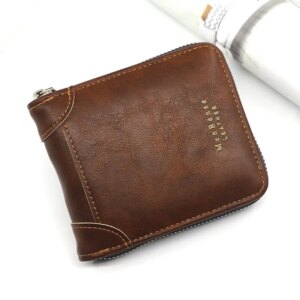 Short Small Zipper Wallet for Men Male Vintage Fashion Casual PU Leather Card Holder With Coin Pocket Coffee Black Brown