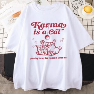 Karma Is A Cat 2024 Taylor Midnights Album Tshirt Short Tee Shirt Meet Me at Midnight Tops Camisetas Unisex Dropshipping