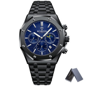 Top Brand Man Casual Watch Luxury Luminous BINBOND B0161 Box Wristwatch Stainless Steel Waterproof Men Date Calendar Clock