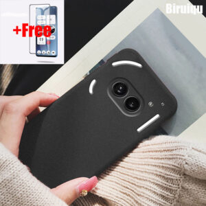 (Free Tempered Glass)Biruiqu For Nothing Phone 2A Shockproof Anti Slip Soft TPU Sandstone Matte Back Case Cover