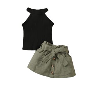 2PCS Baby Girl Clothing Set Ribbed Hanging Neck Top+Short Skirt Fashion Korean Style Summer Outfit for 3-24Months Toddler Girl