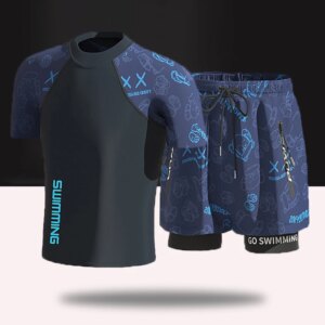 Men Teens Swim Trunks Anti Embarrassment Loose Quick Dry Swimming Shorts Seaside Beach Swimsuit Hot Spring Swimwear Set