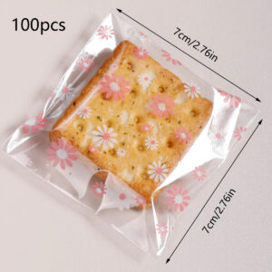 100Pcs Plastic Packing Bags for Biscuits Candy Cookies Flower Self-Adhesive Bags Jewelry Party Gift Packaging