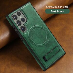 For Samsung Galaxy S24 Ultra S23 Plus S22 Leather Stand Magnetic Wireless Charging Phone Case Fall Prevention Phone Covers