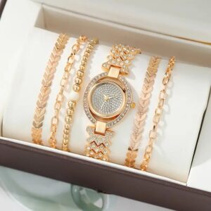 23 years of foreign trade hot-selling luxury box versatile atmosphere large rhinestone ladies five-piece gift box quartz watch