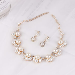 Cross-border Bridal Large Pearl Rhinestone Necklace Earrings All-match Clavicle Chain Necklace Wedding Yarn Accessories 2139