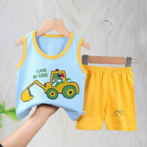 Boys Vest Set Summer Cotton New Clothes Children’s Sleeveless Cartoon Wool Comfort Set Class A Thin Two-piece Set for 6-9months