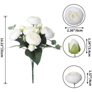 30cm Rose White Peony Artificial Flowers Bouquet 5 Big Head and 4 Bud Cheap Fake Flowers for Home Wedding Decoration Indoor
