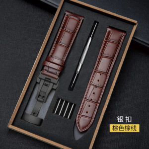 Genuine Leather Strap with Wooden Box Watch Band Butterfly Clasp Bracelet 18mm 20mm 22mm 24mm Wrist BandWatch Accessories