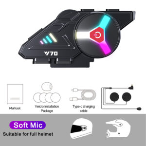 Y70 Atmosphere Light Motorcycle Helmet Headset Bluetooth 5.3 EDR Wireless Headphones Earphones IP67 Waterproof Roise Reduction