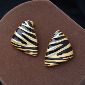Enacolor Elegant Vintage Metal Zebra-stripe Triangular Metal Oil Dripping Earrings for Girl Ins Accessories
