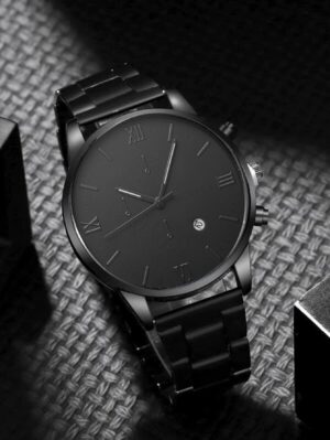 1Pcs Men’s Fashion Trend Three Eyes Luminous Needle Roman Calendar Digital Steel Band Quartz Watch Business Casual Men’s Watch