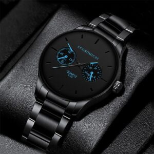 1Pc Men’s Fashion Trend Casual Three Eyes Digital Blue Needle Steel Band Quartz Watch To Husband Friends Christmas Birthday Gift