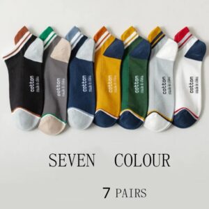7 Pairs Sports Low Tube Versatile Boat Socks,Youthful Fashionable And Breathable, Spring/Summer Cotton Striped Men’s Socks