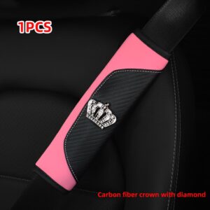 Car Accessories Seat Belt PU Leather Seat Belt Shoulder Cover Comfortable Flash Diamond Inlaid Crown Protect Seat Belt Liner