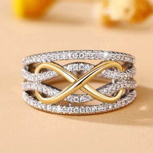 Infinity Love Ring Alloy Silver Color Shining Cubic Zircon Bowknot Letter 8 Eternity Promise Jewelry for Woman Girlfriend