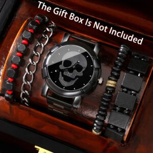 5Pcs/Set Men’s Leather Strap Calendar Casual Quartz Watch & Fashion Bracelet Jewelry Set