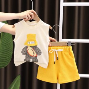 Summer Children Boys Girls Baby Fashion Infant Clothing Set Kids Cotton Cartoon Vest Shorts Suit Baby Tracksuit Kids Clothes