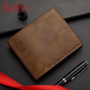 Retro Men’s Wallet Multiple Pockets Classic Business PU Leather Zipper Credit Card Wallet Two -fold Horizontal Money Clip