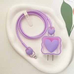 Charger Protector Cable Organiser for iPhone 14 13 Pro Max 18W 20W 3D Cartoon Love Heart Data Cable Management Cord Winder Kit C