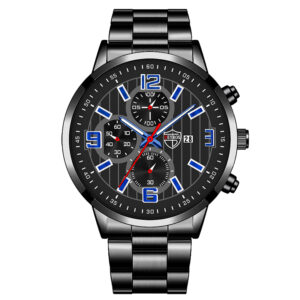 Men’s Fashion Sports Watches for Men Business Stainless Steel Quartz Wristwatch Calendar Man Casual Leather Luminous Clock Watch