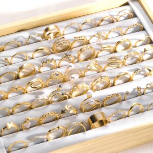 66 Pcs Fashion Metal Style Wide Gloss Geometric Ring Set For Girls Women Daily Casual Versatile Gift Giving Trendy Jewelry