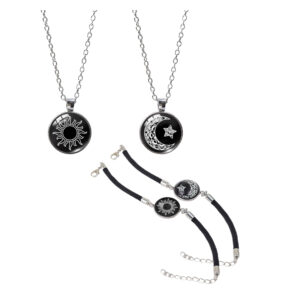 1Pair Luminous Couple Bracelet/Necklace Creative Sun and Moon Braided Bracelet Jewelry Gift for Birthday