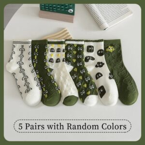 5 Pairs of Women’s Spring and Summer Four-season Green Fun Eyes Personalized Cartoon Comfortable Mid-calf Socks