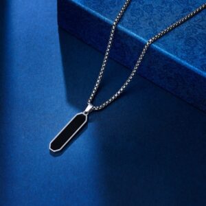 New Titanium Steel Pendant Necklace Silver Black Black Drip Oil Long Strip Pendant Minimalist European and American Necklace Unisex
